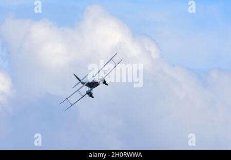 Vintage De Havilland DH.89A Dragon Rapide G-AGSH in colours of British European Airways in flight. Stock Photo