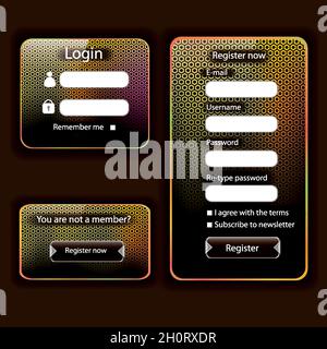 Modern brown gold orange yellow web card login form Stock Vector