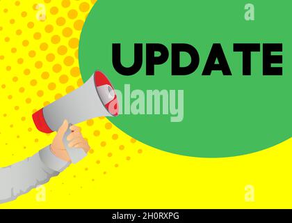 Retro megaphone with the word Update. Attention concept announcement. Stock Vector