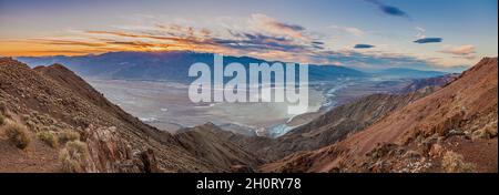Panoramic image of Death Valley in US state Nevada from Dantes Peak viewpoint during winter sunset Stock Photo