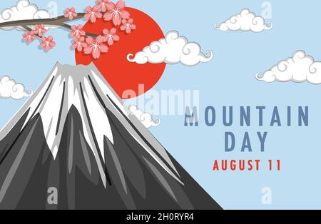 Mountain Day in Japan banner with Mount Fuji illustration Stock Vector