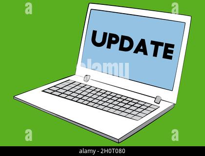 Laptop with the word Update on the screen. Vector cartoon illustration. Stock Vector