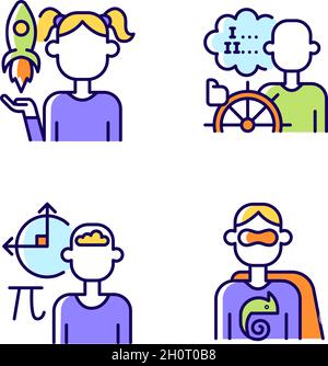 Kids talents RGB color icons set Stock Vector