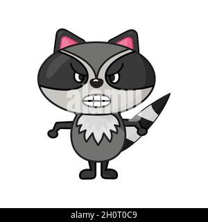 flat style funny angry raccoon character design Stock Vector
