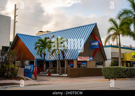 Miami Beach, FL, USA - October 13, 2021: Ihop Restaurant Miami Beach now hiring sign posted Stock Photo