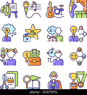 Talents and aptitudes RGB color icons set Stock Vector