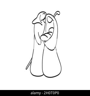 Mary, Joseph and baby Jesus with abstract lines hand drawn with black lines illustration vector. Christmas nativity scene. Stock Vector