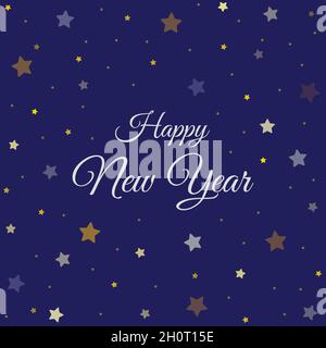 Happy new year lettering on starry blue background vector stock illustration Stock Vector