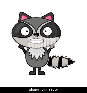 flat style funny scared raccoon character design Stock Vector