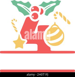 Number 4 is decorated with mistletoe and Christmas elements, personalized monogram, vector logo, emblems or initial design. Stock Vector