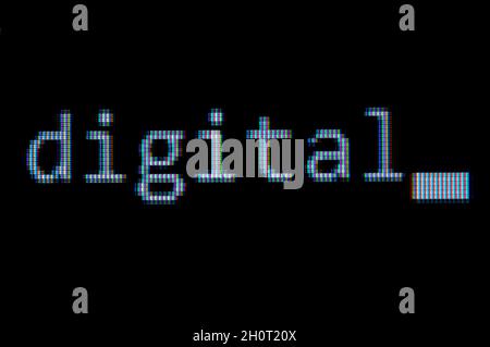 macro photography of the word digital on color modern lcd screen Stock Photo