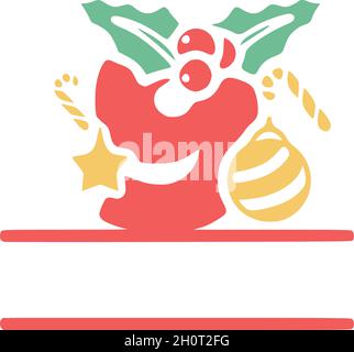 Number 9 is decorated with mistletoe and Christmas elements, personalized monogram, vector logo, emblems or initial design. Stock Vector