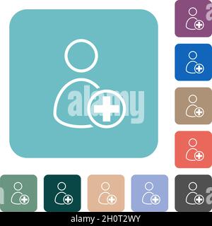 Add new user white flat icons on color rounded square backgrounds Stock Vector