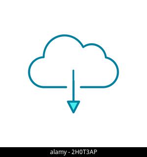 Cloud with down arrow sign. Cloud downloading line icon. Cloud server storage concept. Server hosting files online. Infrastructure as a service IaaS. Stock Vector