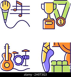 Hobby and leisure RGB color icons set Stock Vector