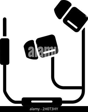 Wired earphones black glyph icon Stock Vector