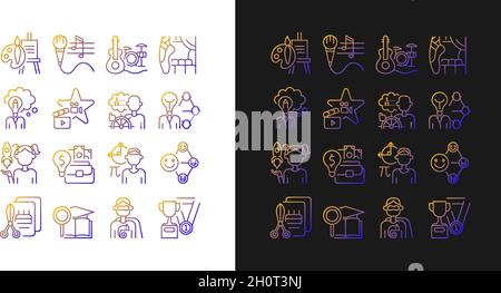 Talents and aptitudes gradient icons set for dark and light mode Stock Vector