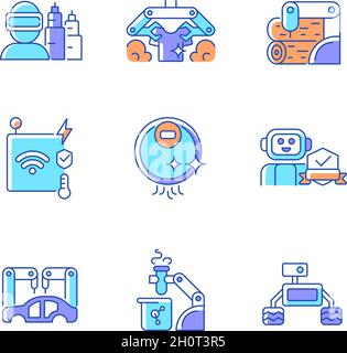 Automation technologies RGB color icons set Stock Vector