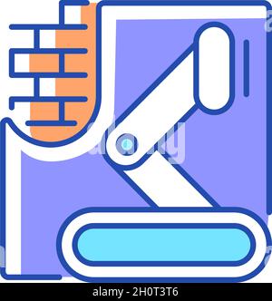 Robotics in concrete works RGB color icon Stock Vector