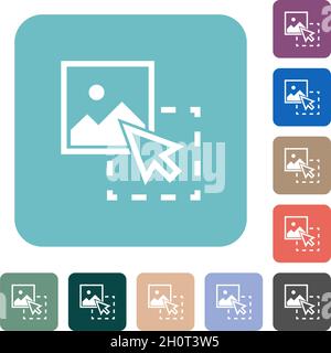 Drag image to upload white flat icons on color rounded square backgrounds Stock Vector