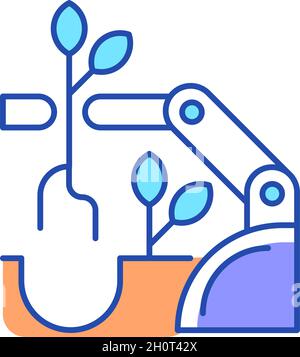 Robots for planting RGB color icon Stock Vector