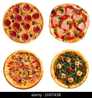 Set of different pizzas isolated on white Stock Photo
