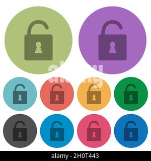 Unlocked padlock with keyhole darker flat icons on color round background Stock Vector