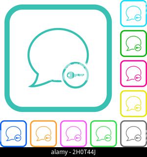 Message secure outline vivid colored flat icons in curved borders on white background Stock Vector