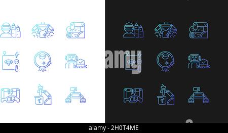 Automation technologies gradient icons set for dark and light mode Stock Vector