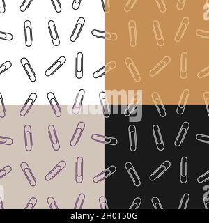 set of seamless patterns with Paper clip for binding documents. Ornament for decoration and printing on fabric. Design element. Vector Stock Vector