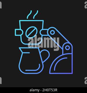 Coffee making robot gradient vector icon for dark theme Stock Vector