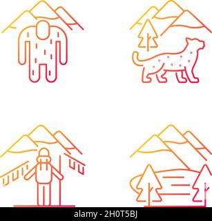 Mountaineering in Nepal gradient linear vector icons set Stock Vector
