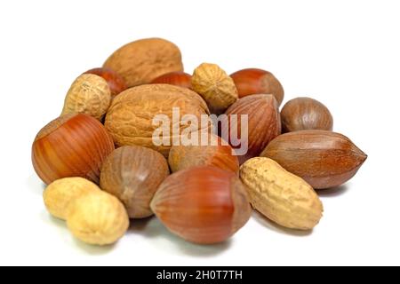 Various nuts against a white background Stock Photo