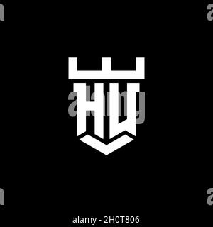 HU logo initial monogram with castle shape style design template isolated in black background Stock Vector