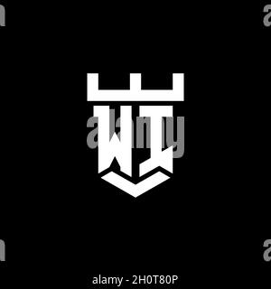 WI logo initial monogram with castle shape style design template isolated in black background Stock Vector