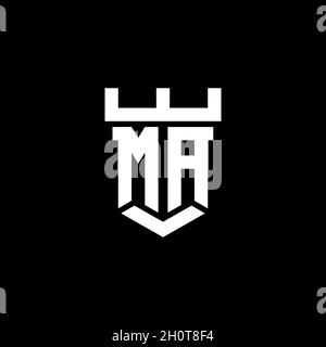 MA logo initial monogram with castle shape style design template isolated in black background Stock Vector