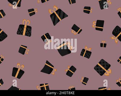 Seamless pattern with gift boxes in flat style. Set of scattered gifts. Festive design for greeting card, wrapping paper, banners and promotional mate Stock Vector