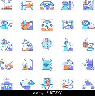 Automation RGB color icons set Stock Vector