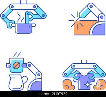 Automated mechanical devices RGB color icons set Stock Vector