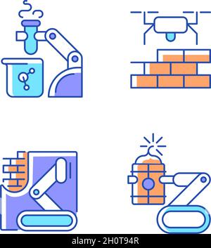 Automation in different industries RGB color icons set Stock Vector