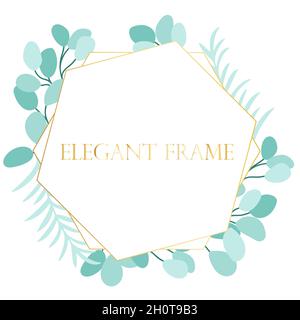 Elegant frame with eucalyptus leaves vector illustration. Beautiful botanical wreath. Leafy wreath, template for congratulations or postcards. Stock Vector