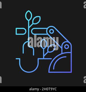 Robots for planting gradient vector icon for dark theme Stock Vector