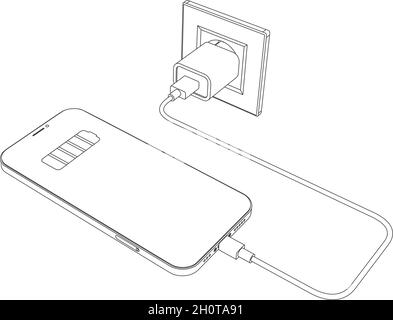 Vector electric wall socket with connected mobile phone charger Stock Vector