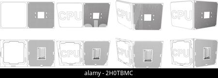 Vector detailed outline illustration of cpu semiconductor chip with contacts. Two types of computer processors Stock Vector