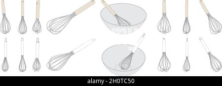 Vector set of whisk hand mixer, the egg beater tool, isolated on white Stock Vector
