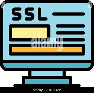 Https certificate icon. Outline https certificate vector icon color flat isolated Stock Vector