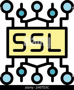 Ssl certificate icon. Outline ssl certificate vector icon color flat isolated Stock Vector