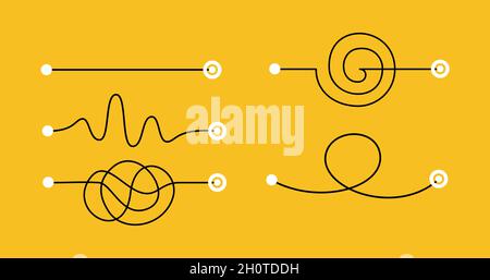 Different hand drawn doodle scribble path lines from A to B. Business solution searching concept. Way to solve problem. Vector design elements for trending infographic. Stock Vector