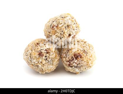 Coconut Chocolate Energy Balls on a White Background Stock Photo