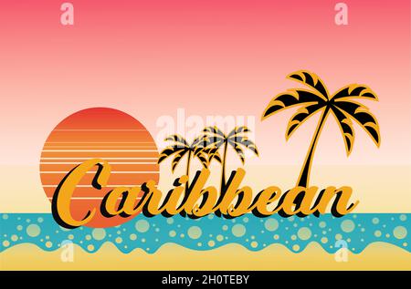 Caribbean Sunset Vector Illustration on a white background Stock Vector
